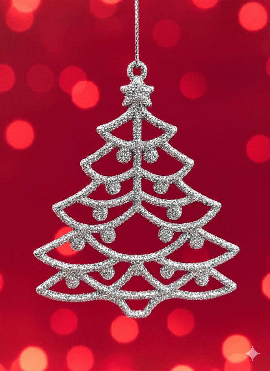 Enfeite de Árvore de Natal com Glitter Prateado